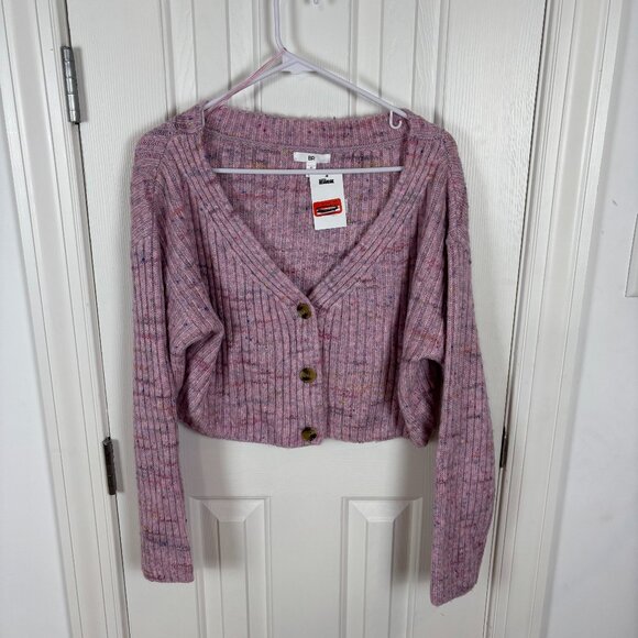 bp Nordstrom Pink Chunky Rib Cropped V-Neck Cardigan Sweater Size M New - Picture 1 of 5